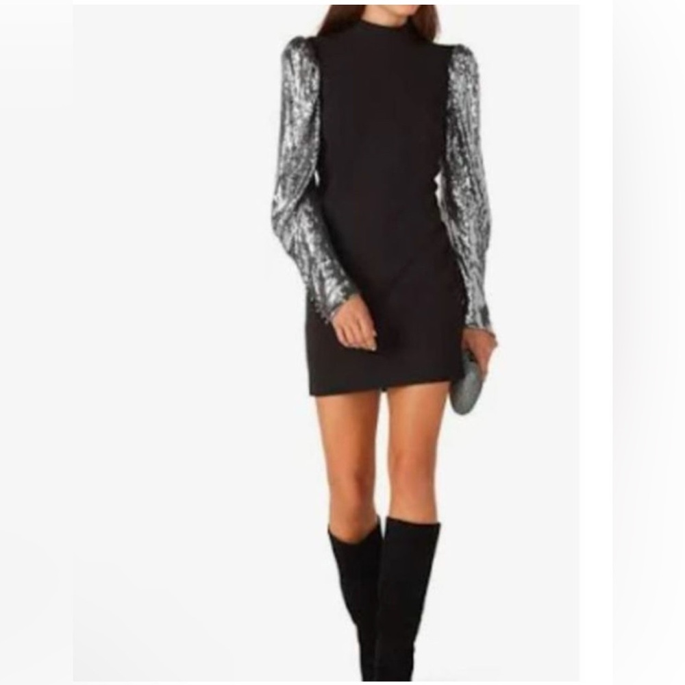 Nicole Miller Black Mini Dress with Sequin Sleeves